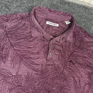Tommy Bahama Men's XL Aloha Hawaiian Style Print Polo Shirt Berry Floral Purple